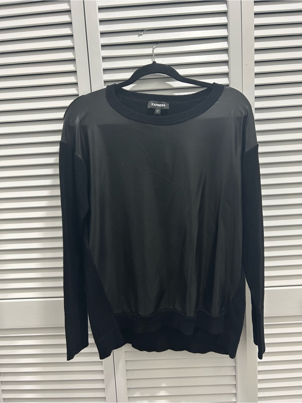 (NWT)Express Black Faux Leather Front Sweater - Size Small